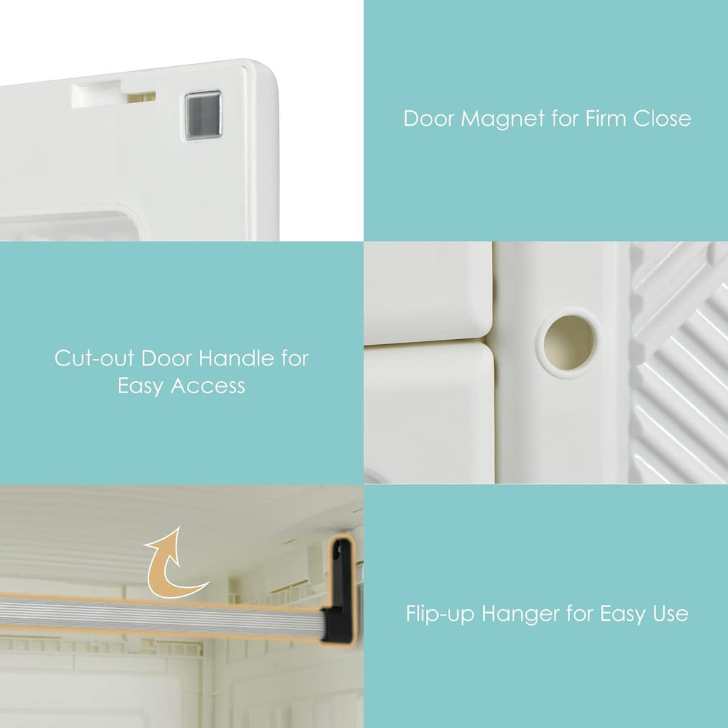Portable Foldable Wardrobe with Magnetic Doors & Hanging Rods