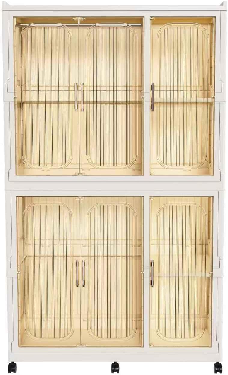 4-Cube Kids Plastic Wardrobe with Magnetic Doors & Wheels
