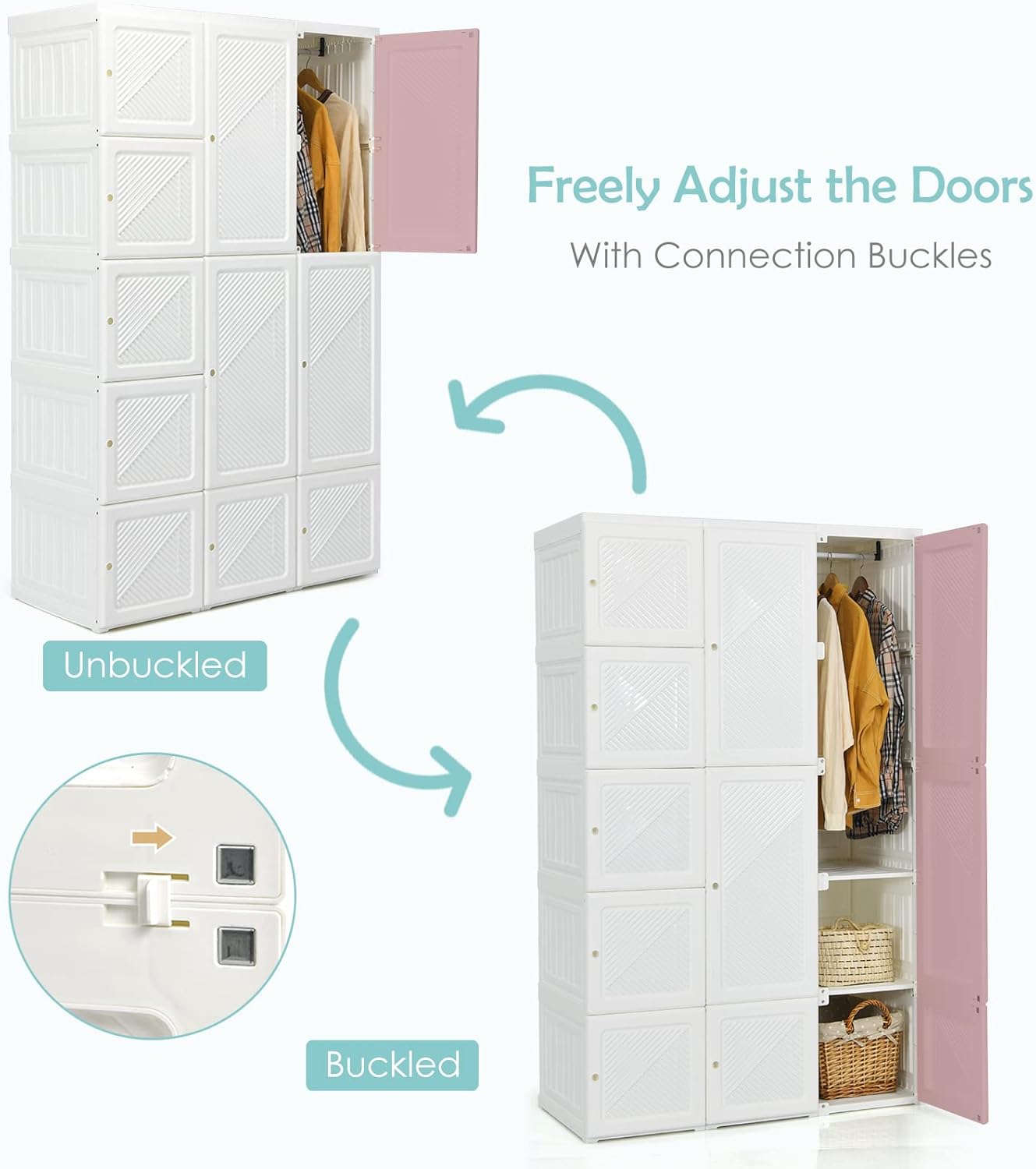 Portable Foldable Wardrobe with Magnetic Doors & Hanging Rods