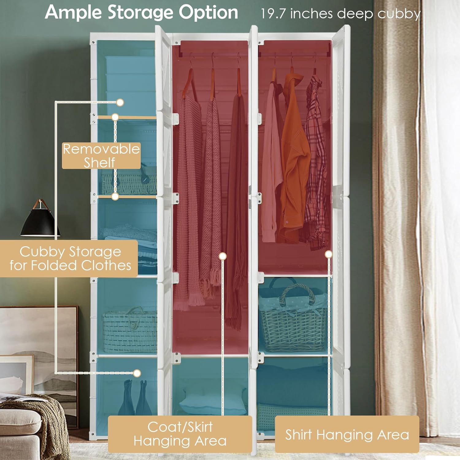 Portable Foldable Wardrobe with Magnetic Doors & Hanging Rods
