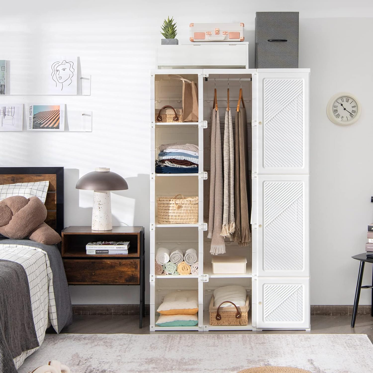 Portable Foldable Wardrobe with Magnetic Doors & Hanging Rods