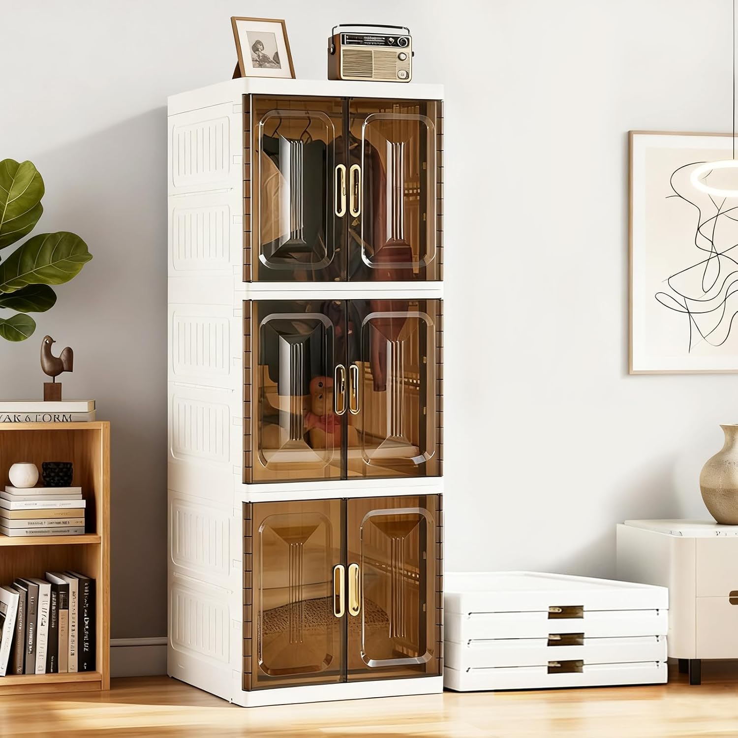 SAYMA 3-Tier Pet Wardrobe Cabinet with Drawer & Hanging Rod