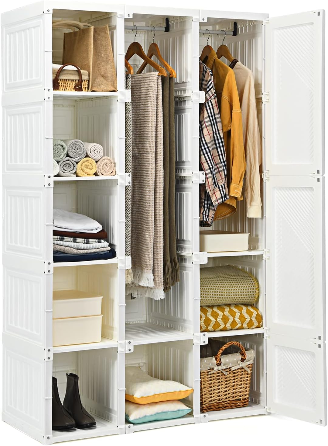 Portable Foldable Wardrobe with Magnetic Doors & Hanging Rods