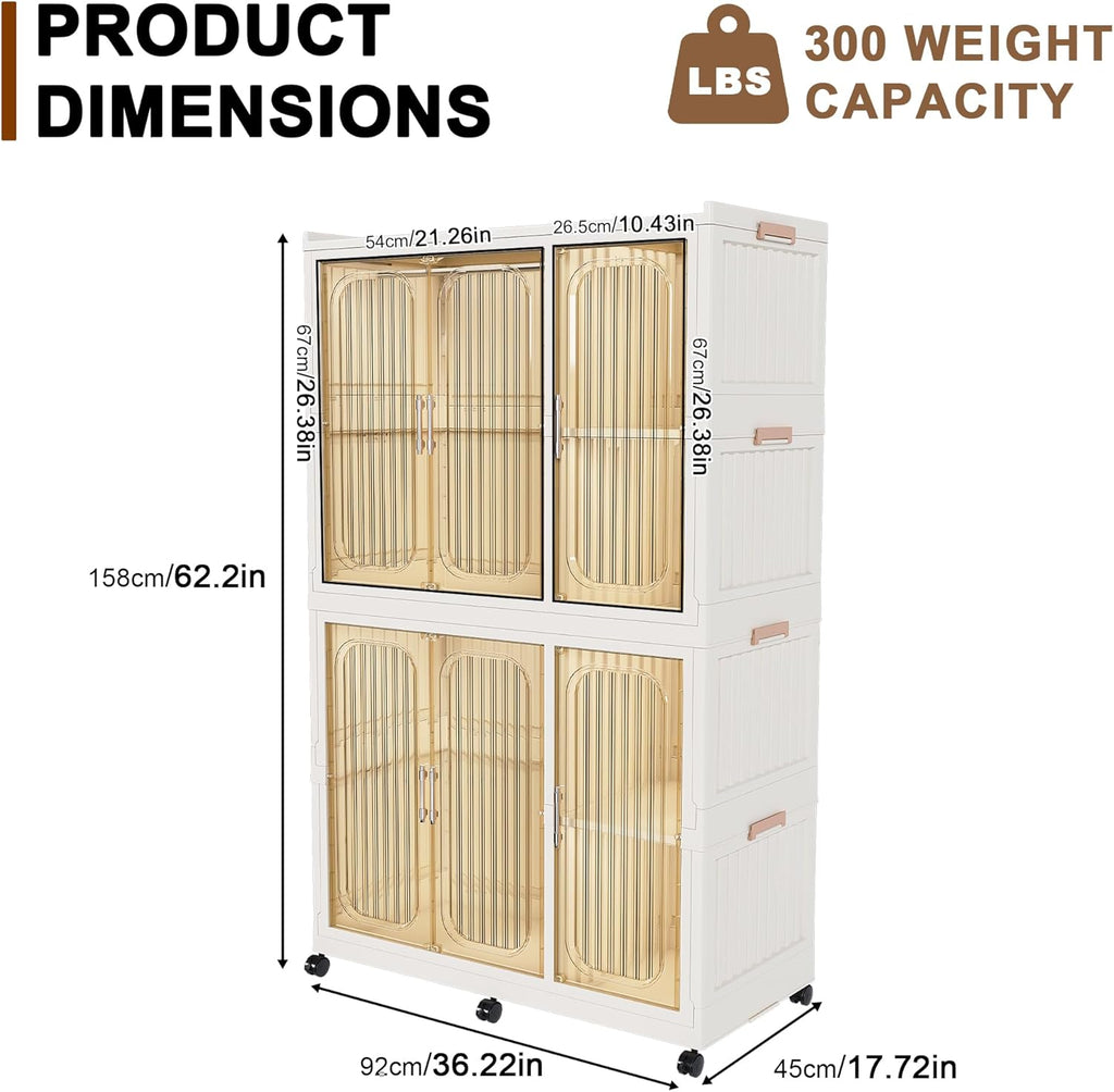 4-Cube Kids Plastic Wardrobe with Magnetic Doors & Wheels