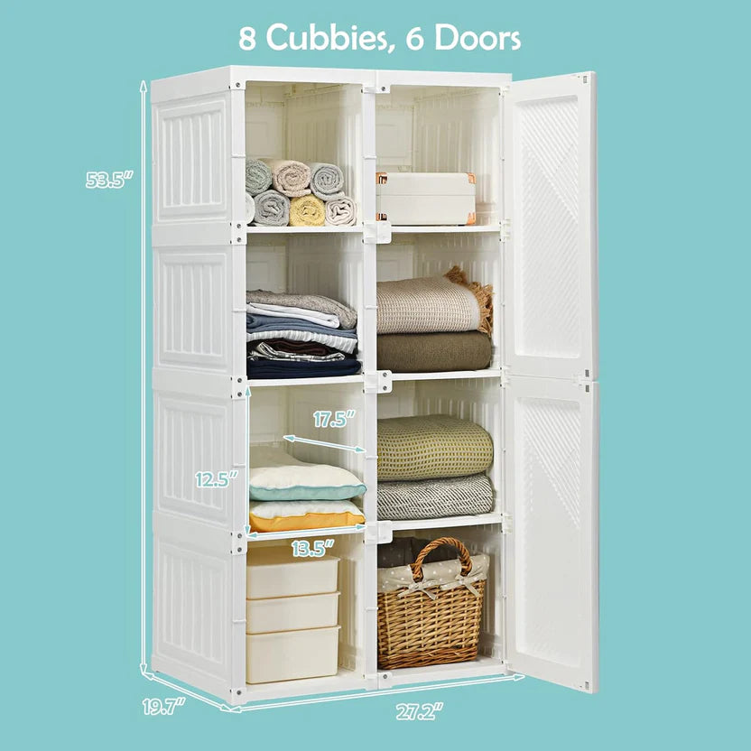 Portable Foldable Wardrobe with Magnetic Doors & Hanging Rods