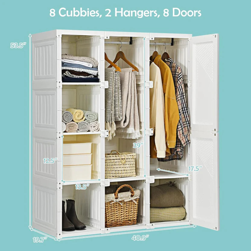 Portable Foldable Wardrobe with Magnetic Doors & Hanging Rods