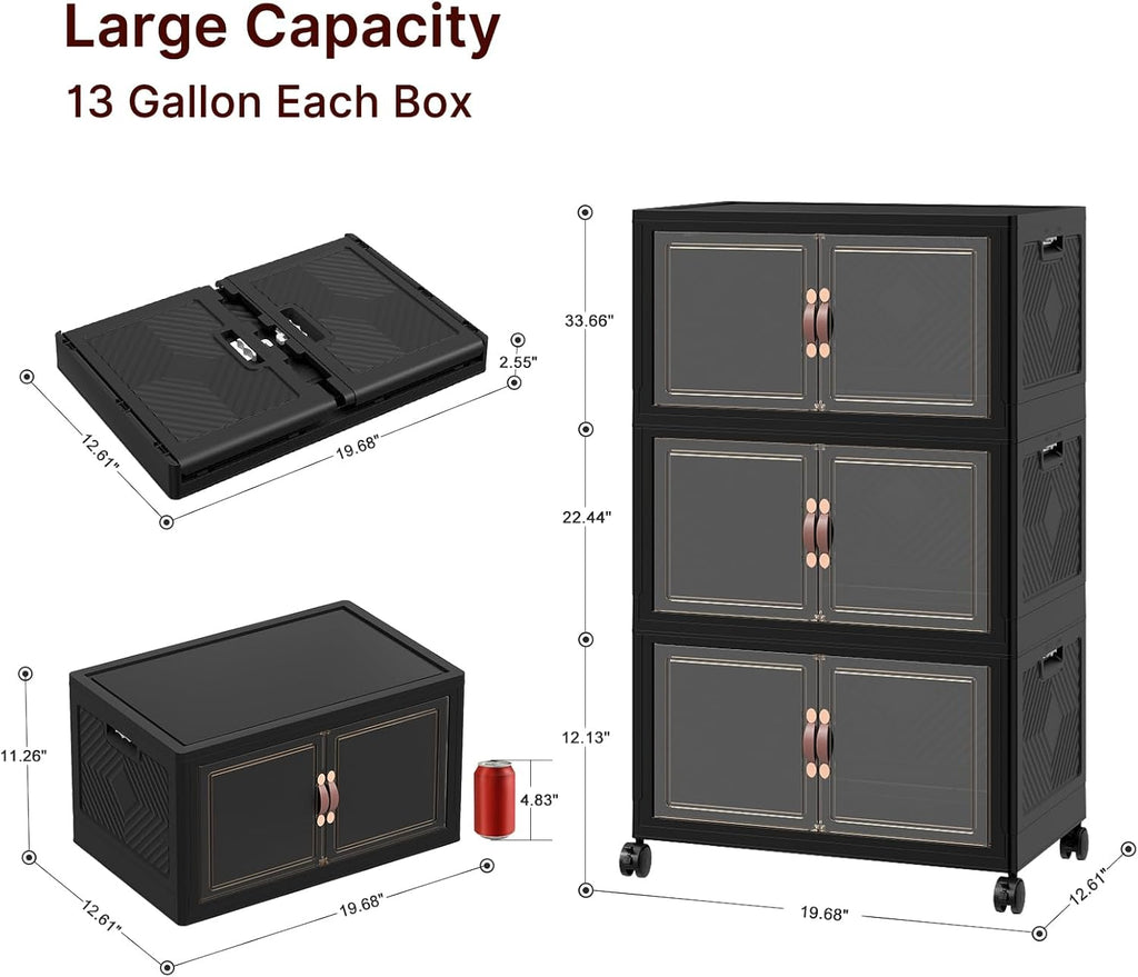 UAMFURI 720QT Extra Large Lockable Storage Bins with Wheels & Lids, 4 Pack Black