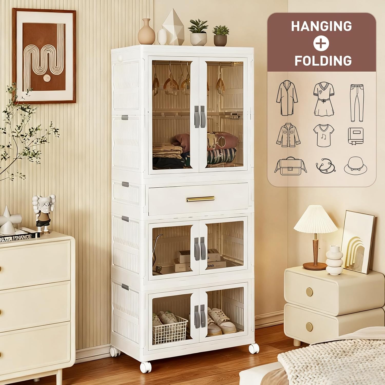 SAYMA 3-Tier Pet Wardrobe Cabinet with Drawer & Hanging Rod