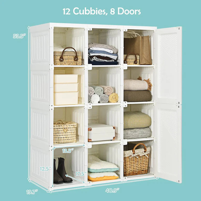 Portable Foldable Wardrobe with Magnetic Doors & Hanging Rods