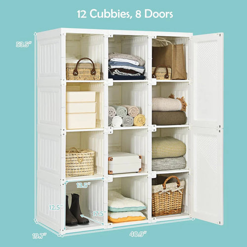 Portable Foldable Wardrobe with Magnetic Doors & Hanging Rods