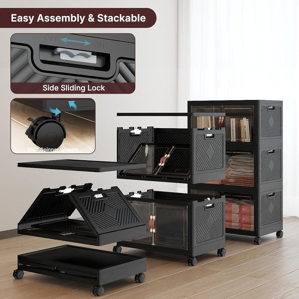 UAMFURI 720QT Extra Large Lockable Storage Bins with Wheels & Lids, 4 Pack Black