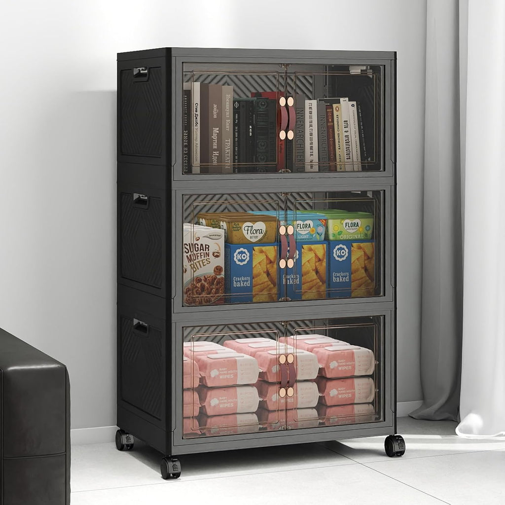 UAMFURI 720QT Extra Large Lockable Storage Bins with Wheels & Lids, 4 Pack Black