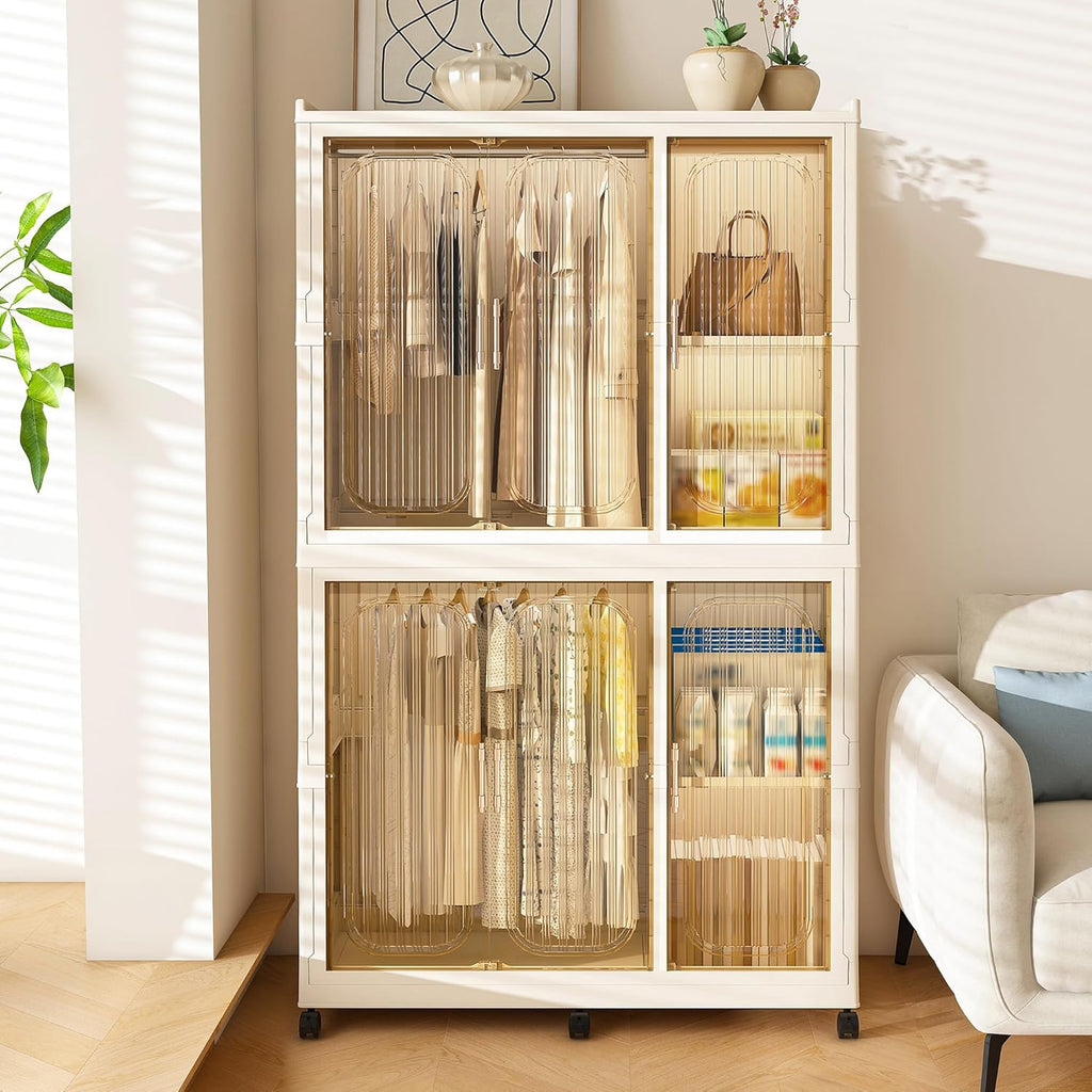 4-Cube Kids Plastic Wardrobe with Magnetic Doors & Wheels