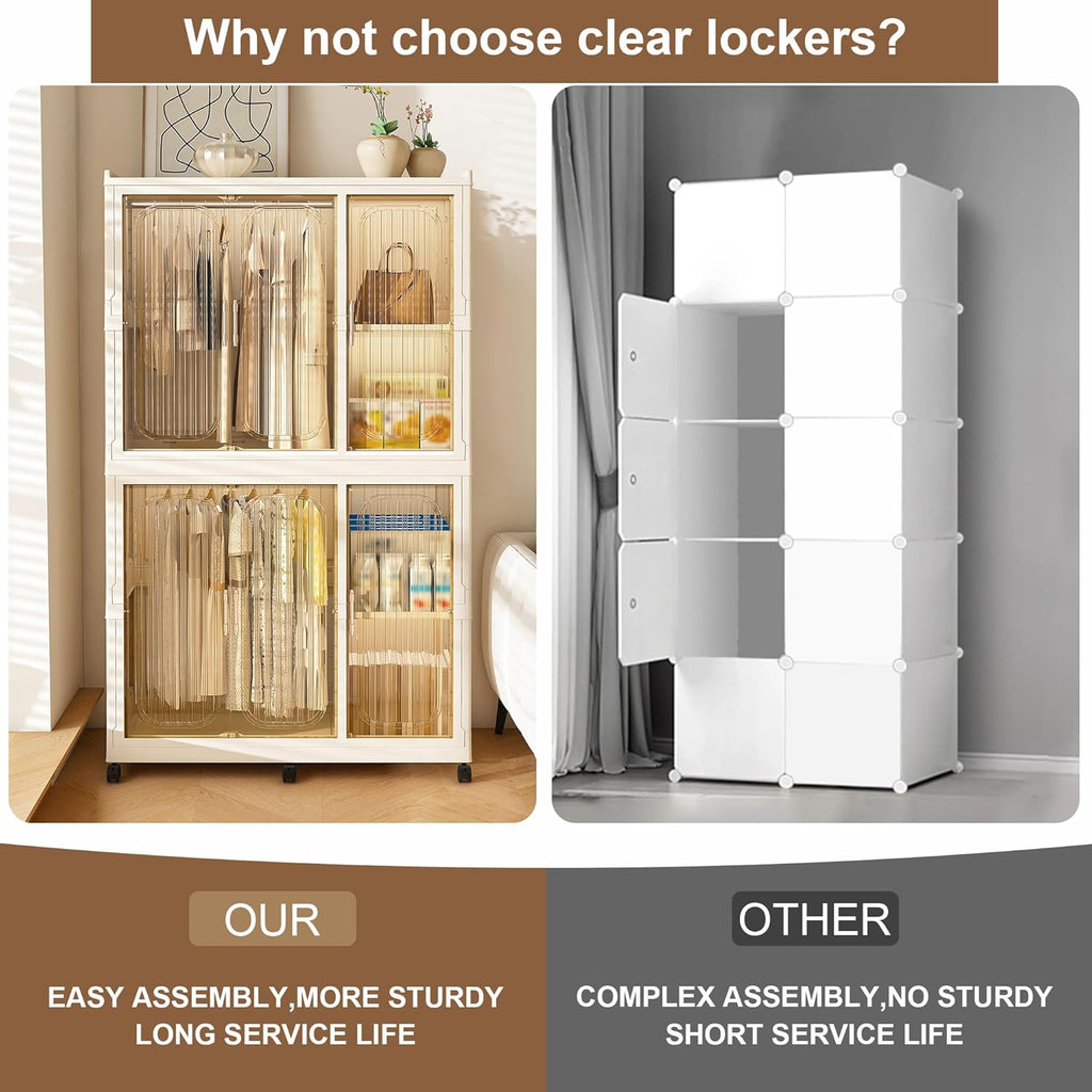 4-Cube Kids Plastic Wardrobe with Magnetic Doors & Wheels
