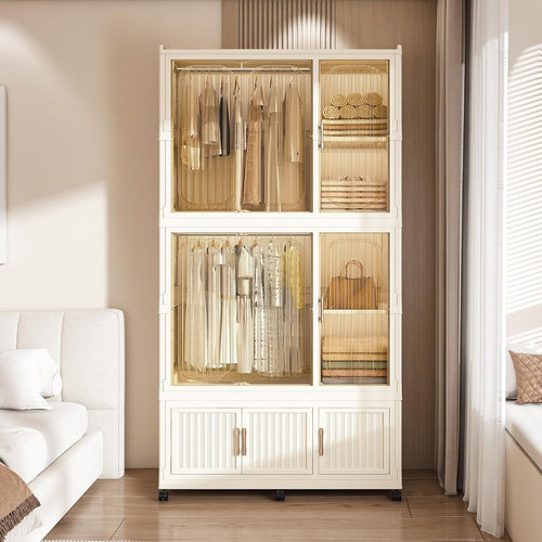 4-Cube Kids Plastic Wardrobe with Magnetic Doors & Wheels