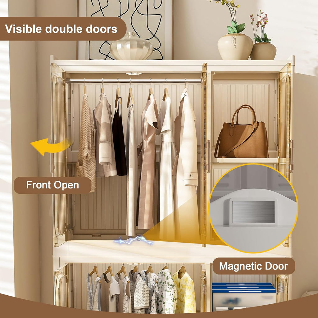4-Cube Kids Plastic Wardrobe with Magnetic Doors & Wheels
